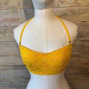 Kate Spade New York women's saffron yellow eyelet lace bikini top in size small